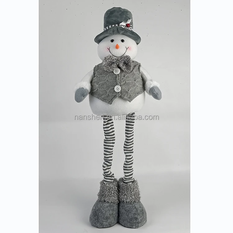 Telescoped Fabric Christmas Standing Snowman Figurine With Extendable Legs For Christmas 3211