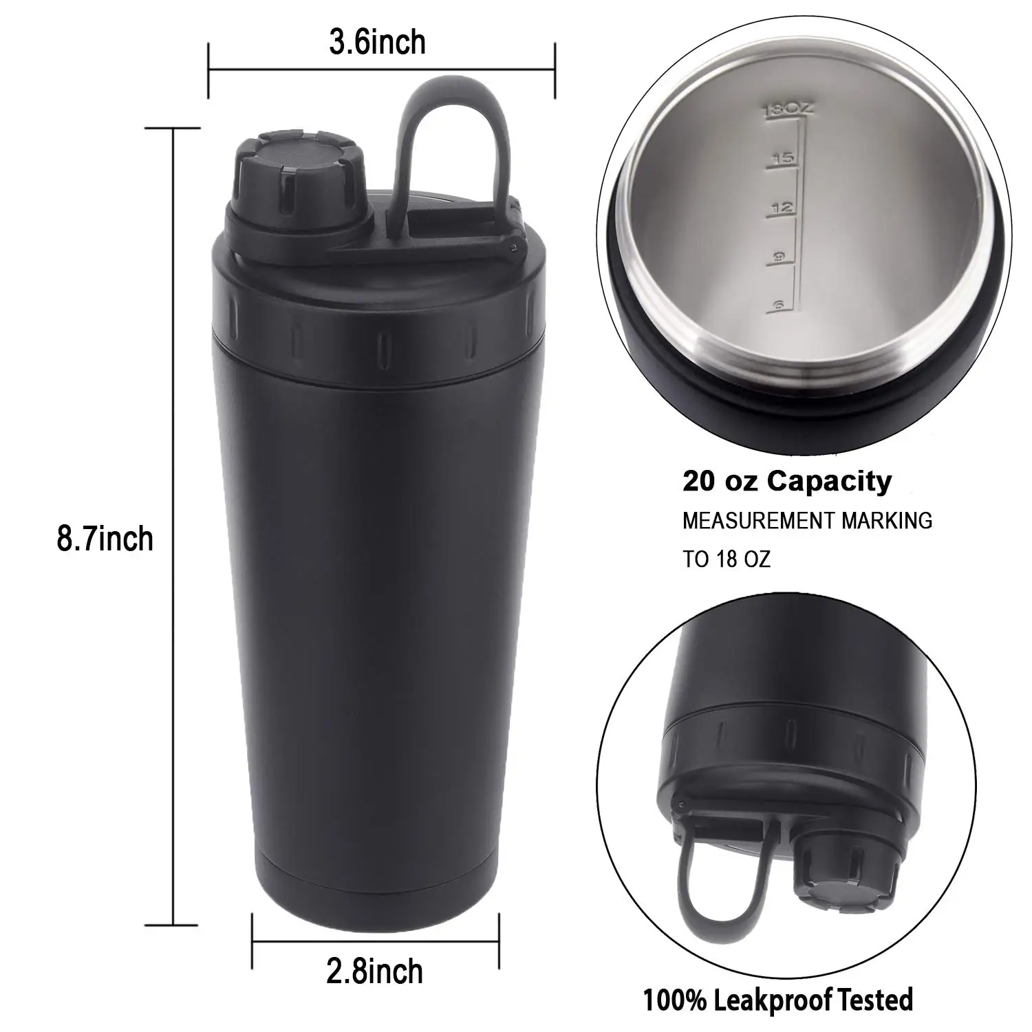 20oz Protein Shaker Bottle Stainless Steel Protein Shaker Hot/cold