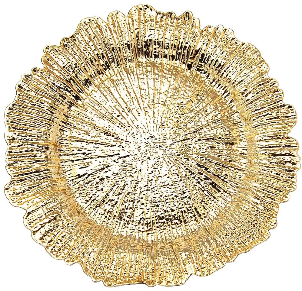 Clear Plastic Round Charger Plates 13 Inch Table Dinner Charger Plates Wedding Gold Beaded