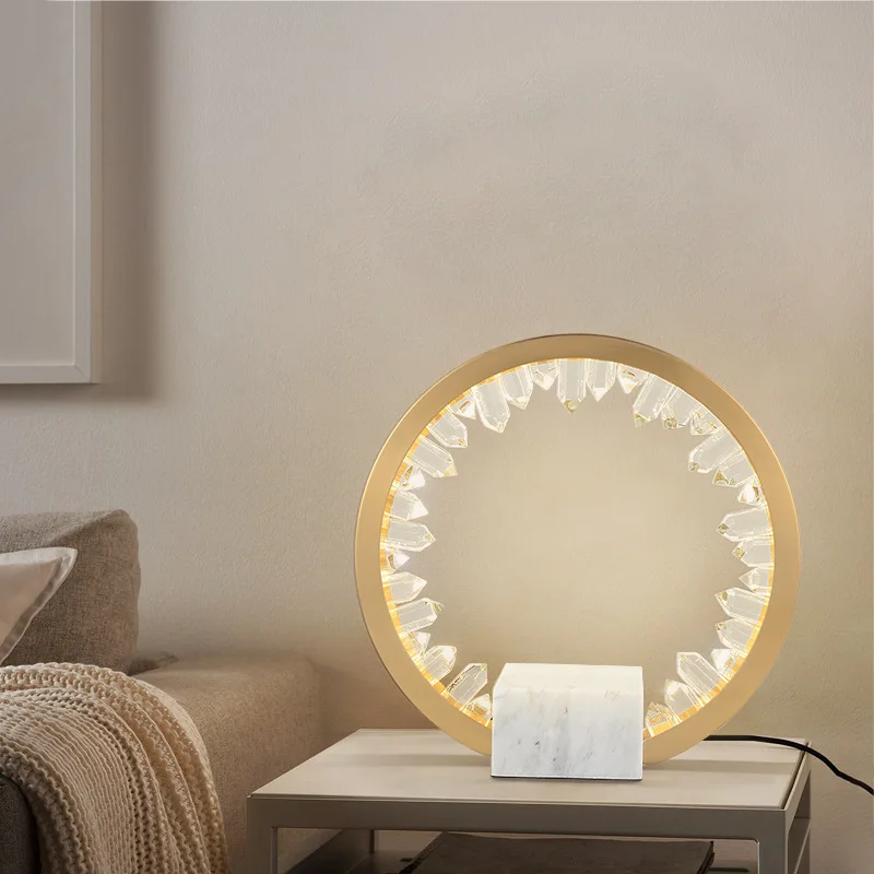 Crystal golden new style circle led bedroom table lamp decorate indoor beside gold led desk light