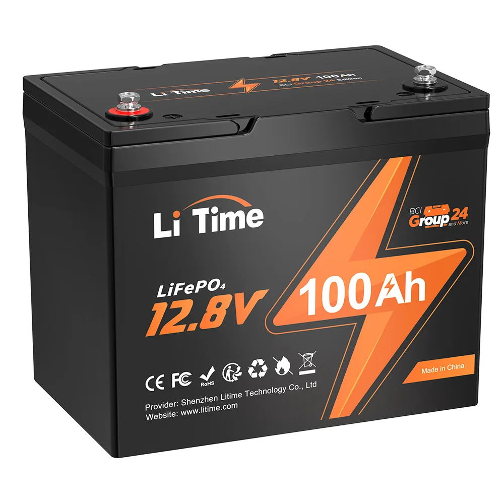 TEZE 12V 100Ah LiFePO4 battery with visible heating pad and Bluetooth antenna