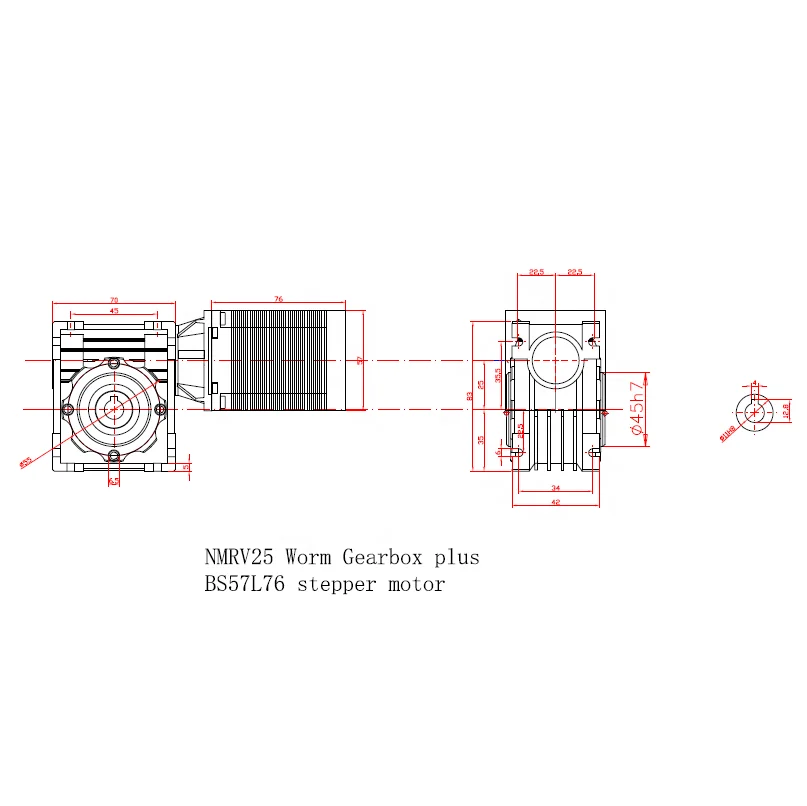 Worm Gear Stepping Motor Nema 23 2 Phases 4 Leads 3nm 57 Hybrid Nmrv25