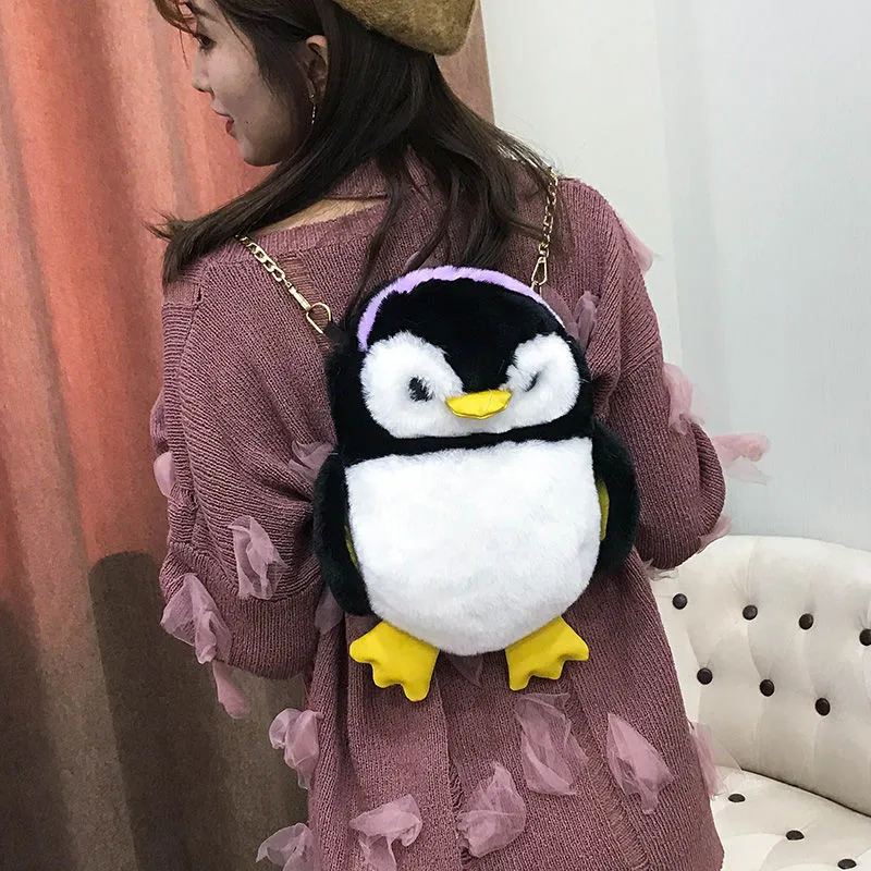Toyvian 2pcs Plush Penguin Bags Cartoon Messenger Bag Stuffed Handbags Purse Bags Coin Pouch Earphone Bag for Women Girls Kids 