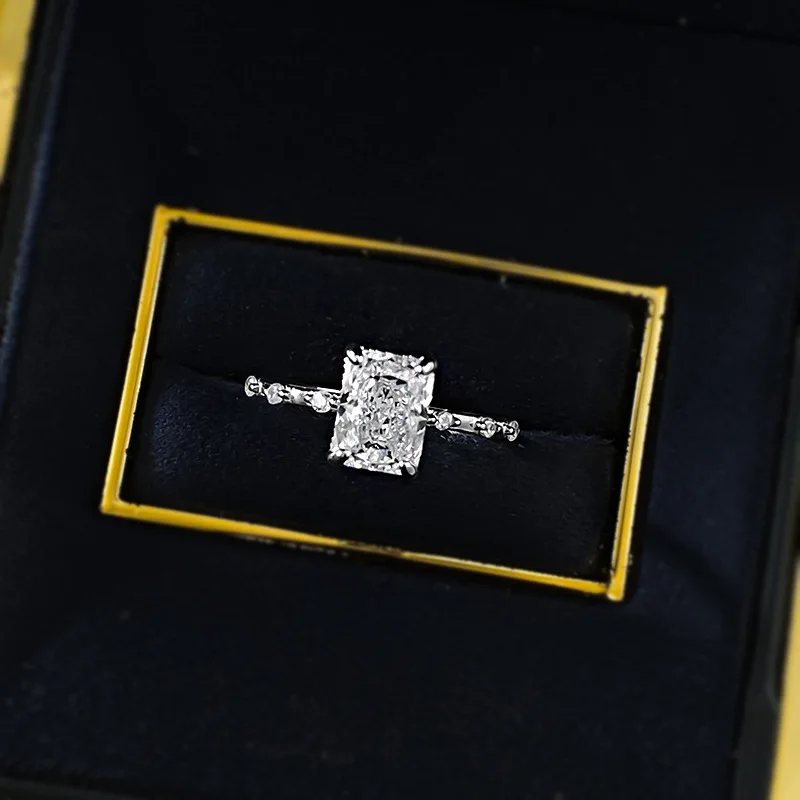 S925 Silver Daily Fashion White 6*8mm Diamond Ice Flower Cut Stone Daily Fashion American Gift IGI GIA Lab Diamond Ring