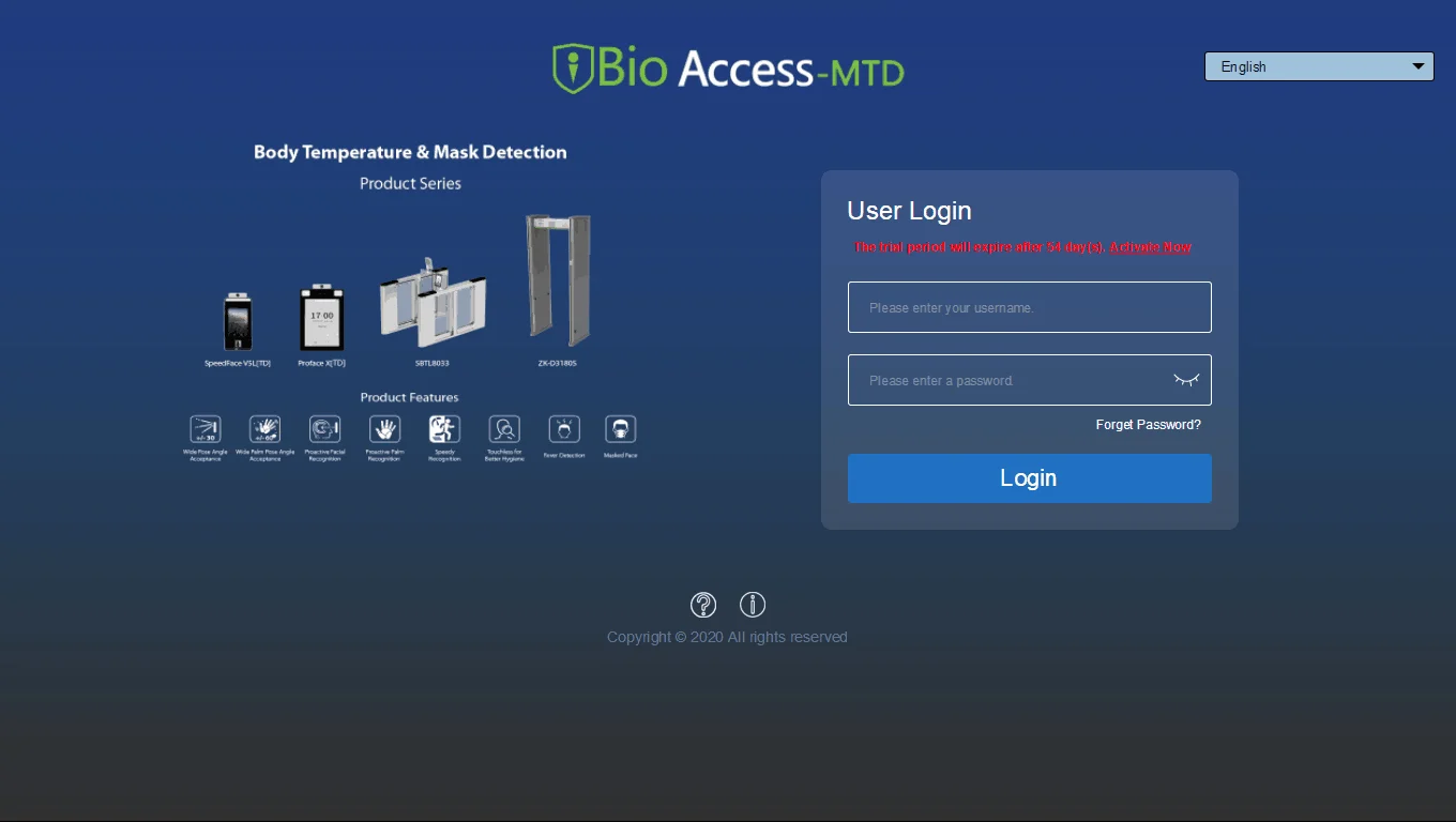 Body Temperature Detector Supported Visible Light Speedface V5l Facial