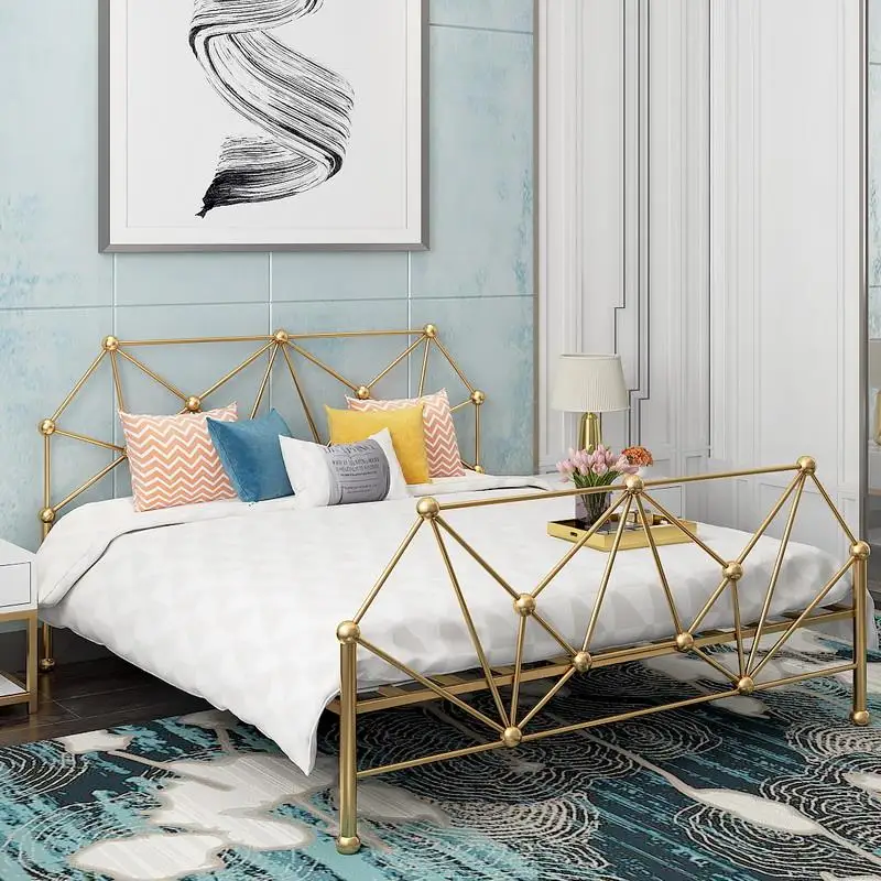 Modern bedroom furniture gold iron frame soft beds