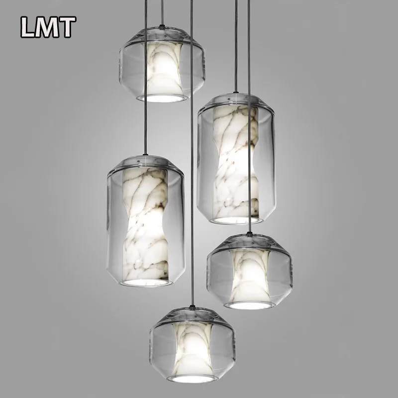 Simple marble texture hotel bedroom bedside small pendant chandelier kitchen island decorating modern glass pendant lights