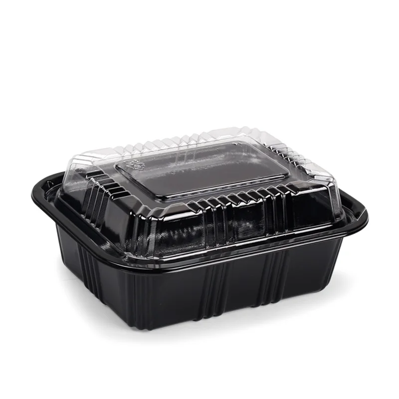 Eco friendly black plastic rectangle food container / disposable sushi box plastic storage box