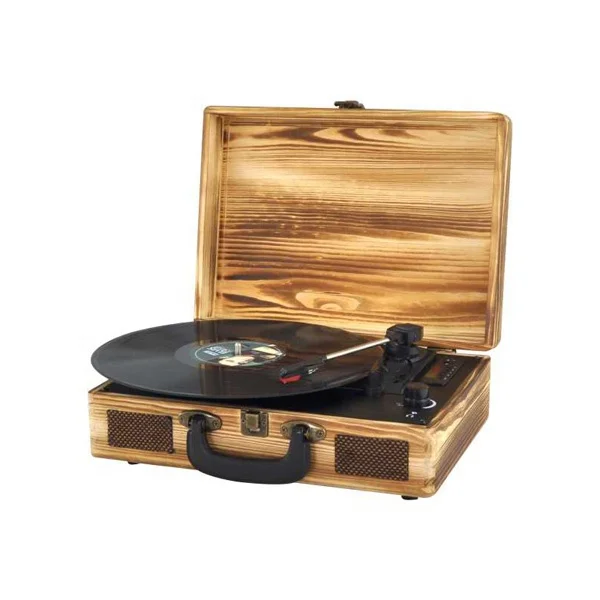Wooden suitcase turntable vinyl record player with built in speaker, bluetooth, USB, TF, FM, USB or TF recording - ANKUX.COM