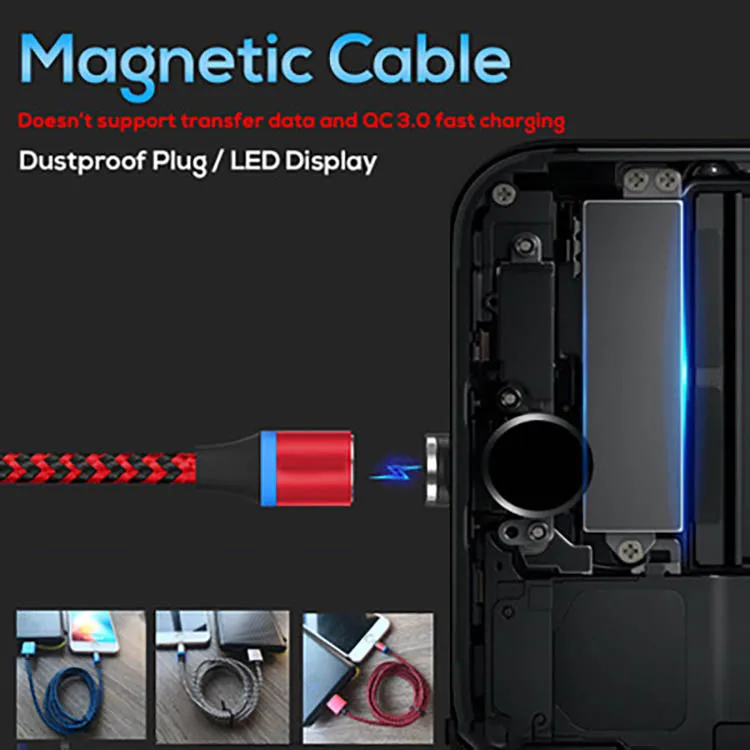 1m 3.3FT Nylon Braided LED Magnetic Micro USB Type C Charging Cable For Iphone - ANKUX.COM