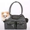 Custom pu vegan faux leather quilted ladies pet handbag cat dog travel carrier tote bag with shearling