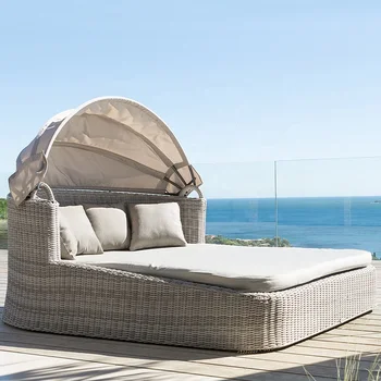 Best Ing Synthetic Wicker Rattan Double Sunbed With Canopy Best Ing Synthetic Wicker Rattan
