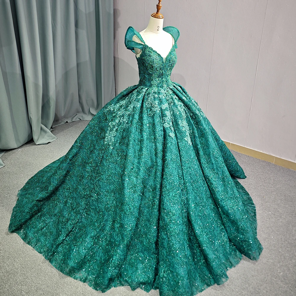quince dresses dark green Hellymoon Women Sparkly Off the Shoulder Sweet 16 Dress Princess Sequins Corset Quinceanera Dress giving you a majestic presence as you make your entrance Enchanting Green Alta Couture Quinceaera