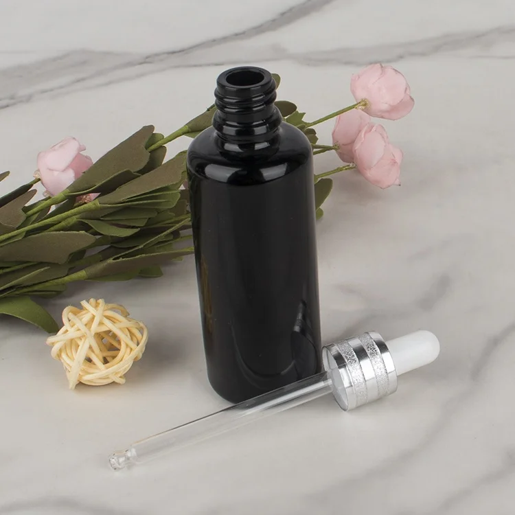 Customized empty essential oil glass 200ml 100ml 50ml 30ml 15ml 10ml cosmetic black  packing dropper bottle supplier