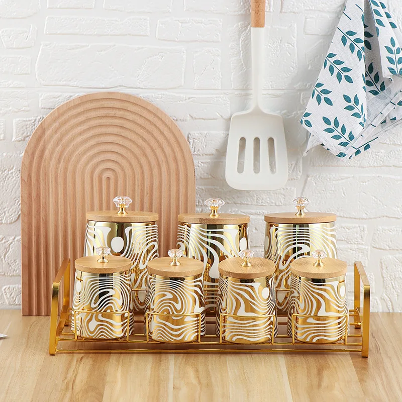 新品未使用✨ゴージャス✨金彩ディナーセット20ピース　P＆Sおまけもう一セット Set of 7 Color Glazed Ceramic Kitchen Canisters For Tea, Coffee