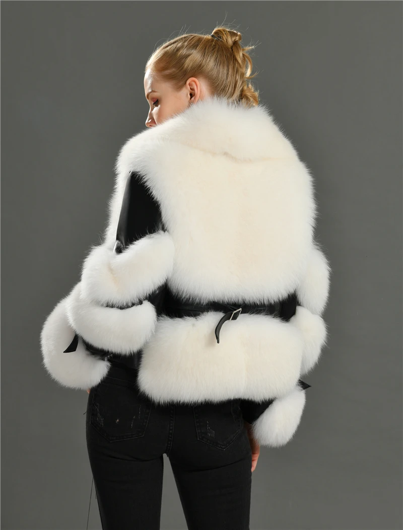 2020摩托车真羊皮皮夹克女真狐狸毛皮大衣冬季皮革和毛皮女装外套