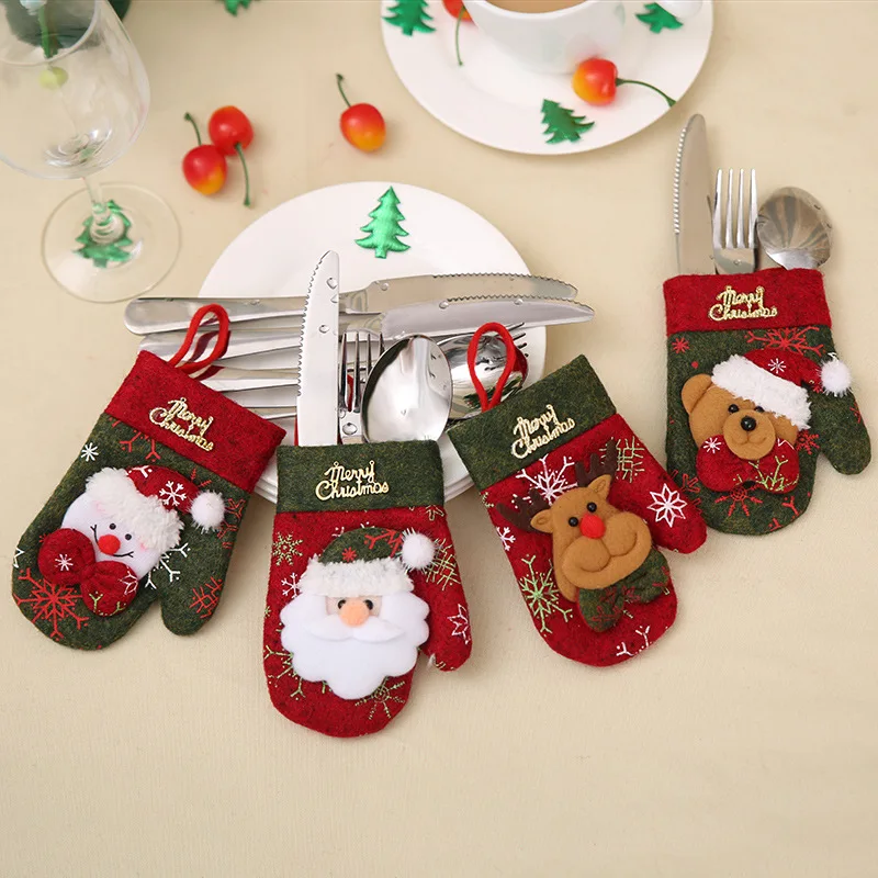 Christmas Table Dinner Decor Cute Cutlery Set Knives Forks Bag Holder Pockets Xmas New Year Decor Christmas Decorations For Home