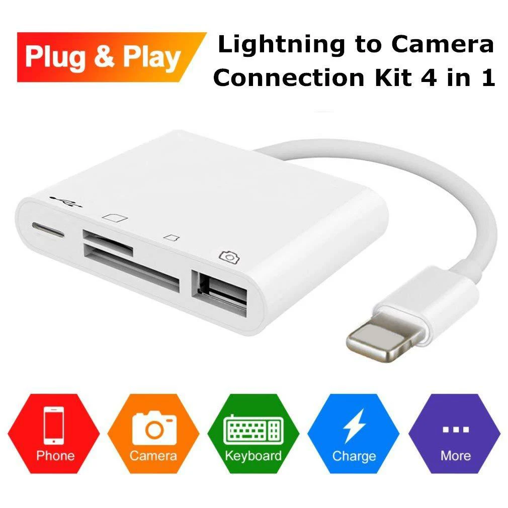 Multi Function 4 In 1 Card Reader For Iphone With Charging Usb Port Sd