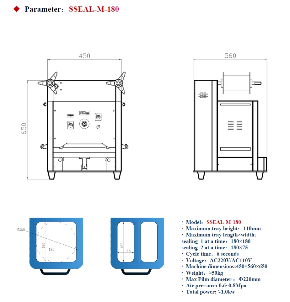 Tiendas manual Bandeja de sellado Máquina de embalaje de bandejas de plástico para comida rápida B / C / carne cocida / fruta / mariscos / sopa / salsa