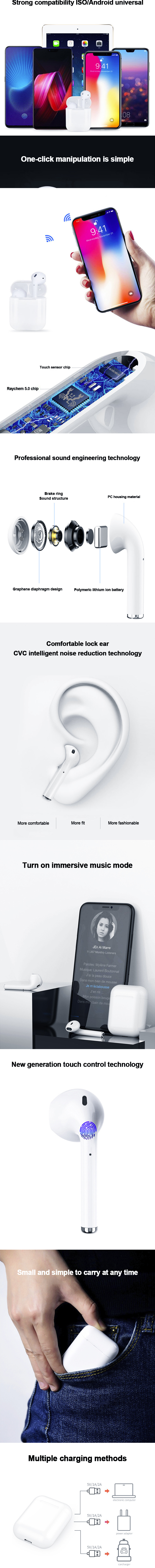 Smart Wireless Phone Headphones Magnet BT 5.0 True Wireless Sport Blue Tooth In Ear Earbuds Earphones with Charging Case - ANKUX.COM