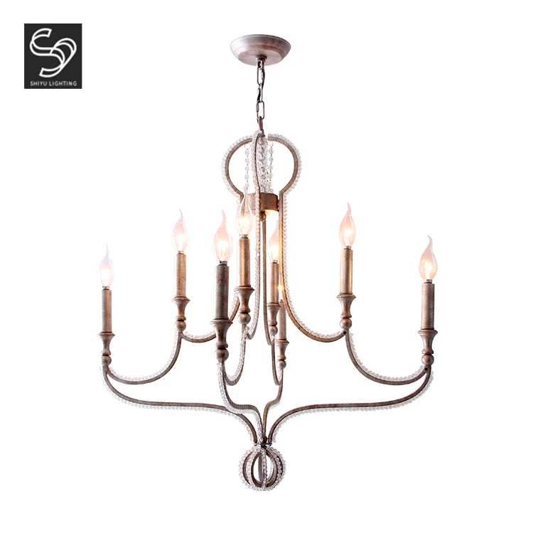 Popular antique style lighting candle iron crystal living room home E14 pendant lamp