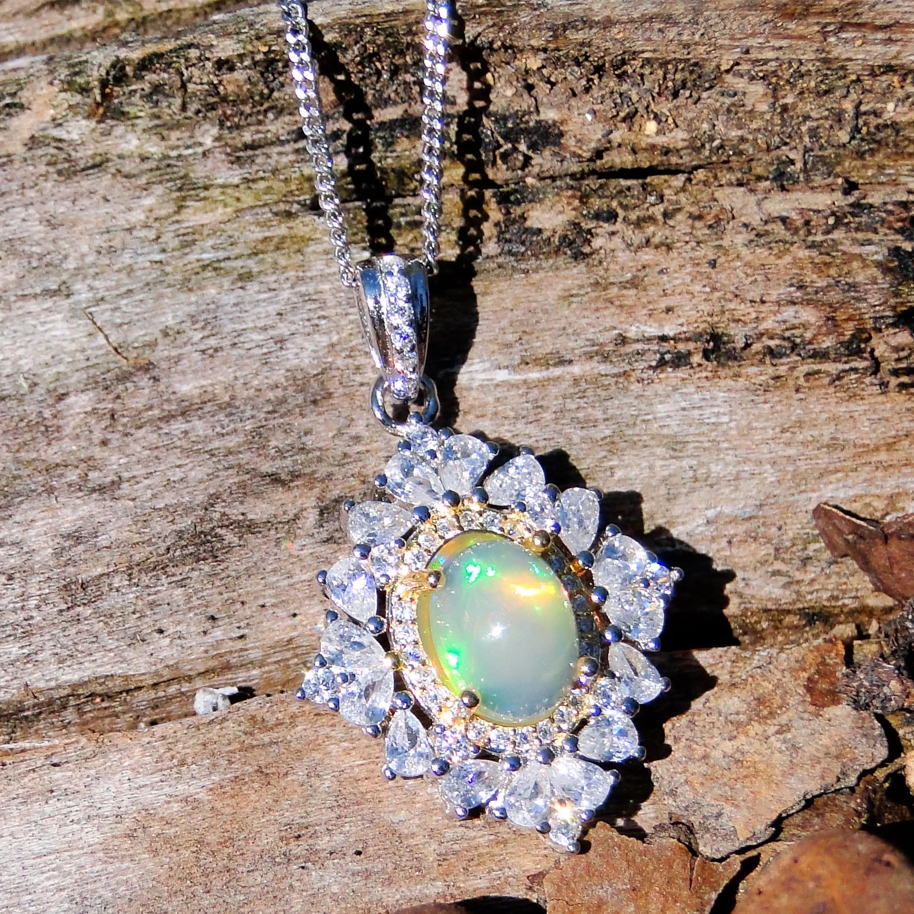 1.25ct Australian White Opals Natural Opal Pendant Necklace In 925
