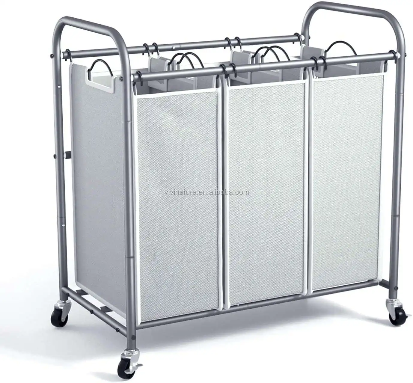 Grey Pesados Ruedas Ropa Clasificador De Carro Con 3 Bolsas De