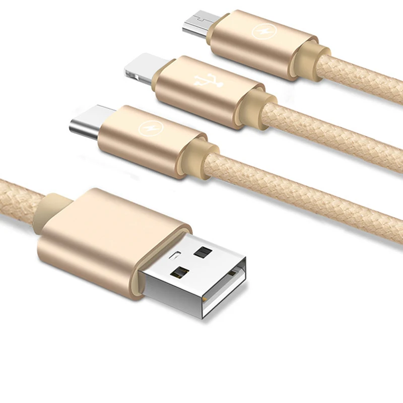
Nylon Braided Micro 3in1 Usb Cable Fast Charge Type C Cellphone Usb Data Cable 3 IN 1 
