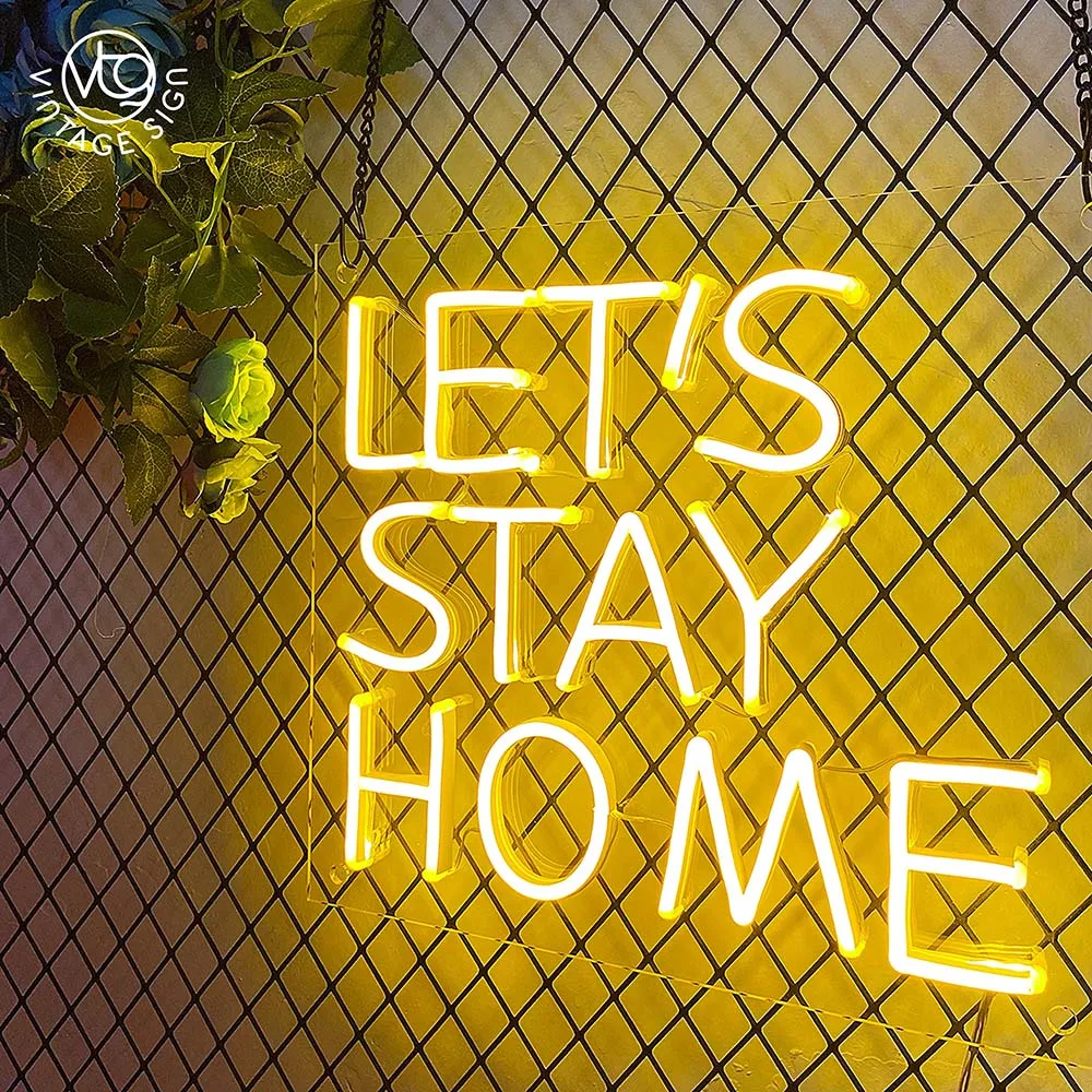 neon light words 35'' L and 35'' W LET'S STAY HOME for wedding- home decor-kids-birthday party-Custom Neon Sign for store