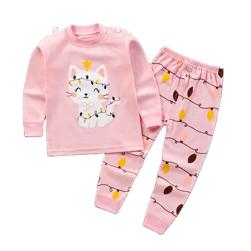 

2021 New Arrival Baby Clothes Wholesale Baby Clothes Sets 100% Cotton Casual Wor winter pajamas kids clothes long-sleeved, Pink