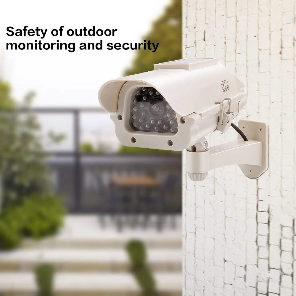Outdoor Battery Powered Security Solar Fake Dummy Cctv Camera With Red