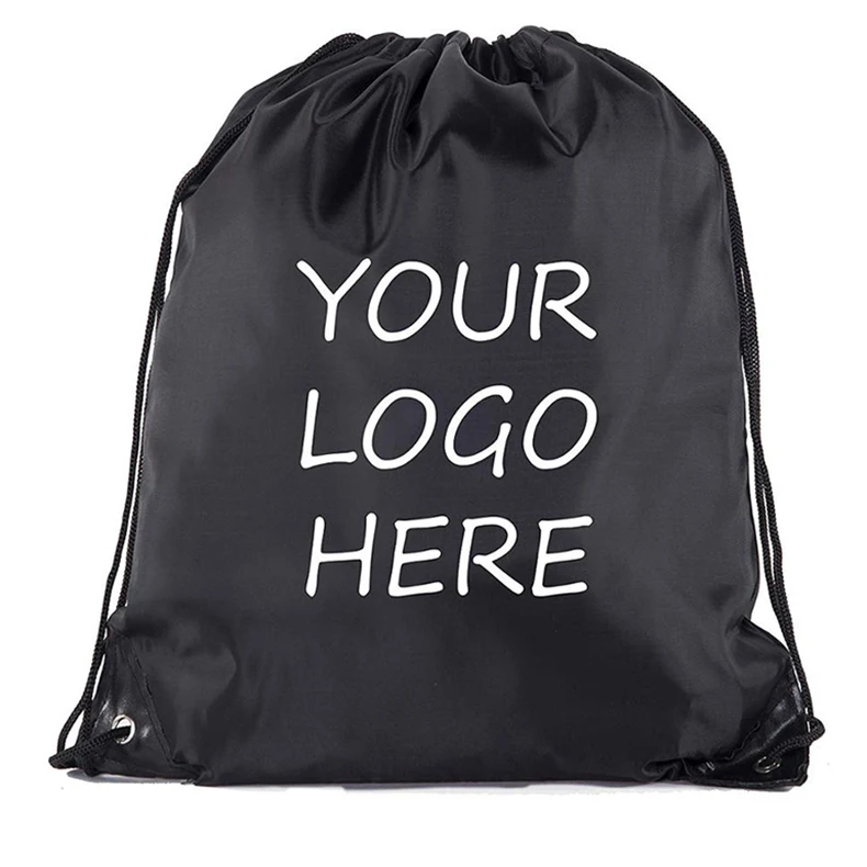 Silk Screen Print Black Rope Closure Eco Friendly Custom 100 Silk 420d Polyester Drawstring Bag