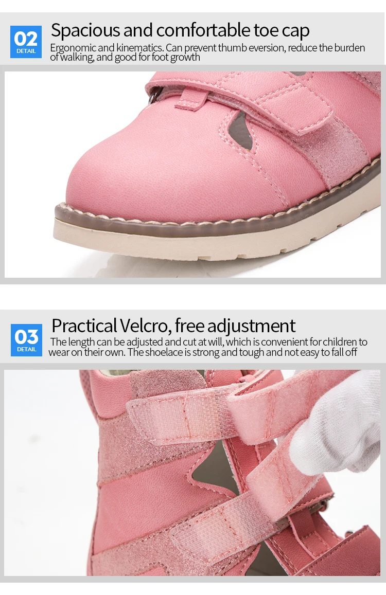 Princepard Leather Orthopedic Shoes For Boys Girls Pink Grey Summer Orthopedic Sandals With