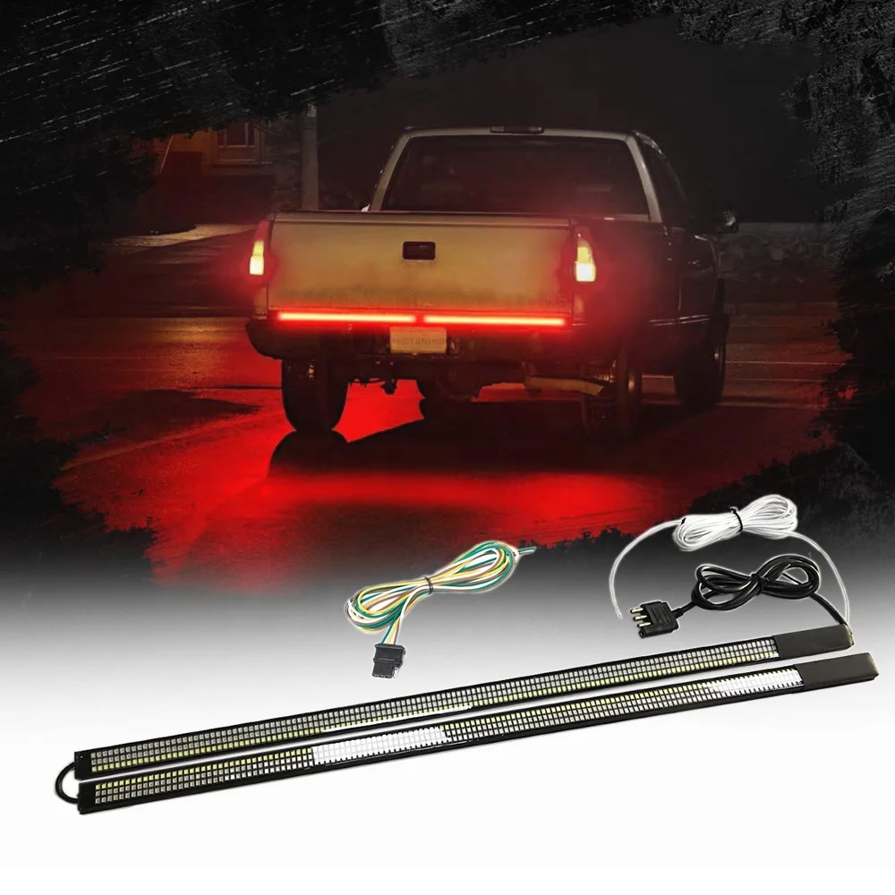 Foldable 48 60 inch Triple LED Tailgate Light bar with Running Brake Reverse Turn Function Separate Tail light for Universal car