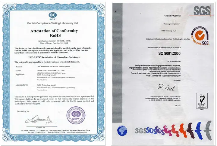 Zem510 Time Attendance System Time Recording Certification CE,FCC,RHoS,ISO9001:2000 