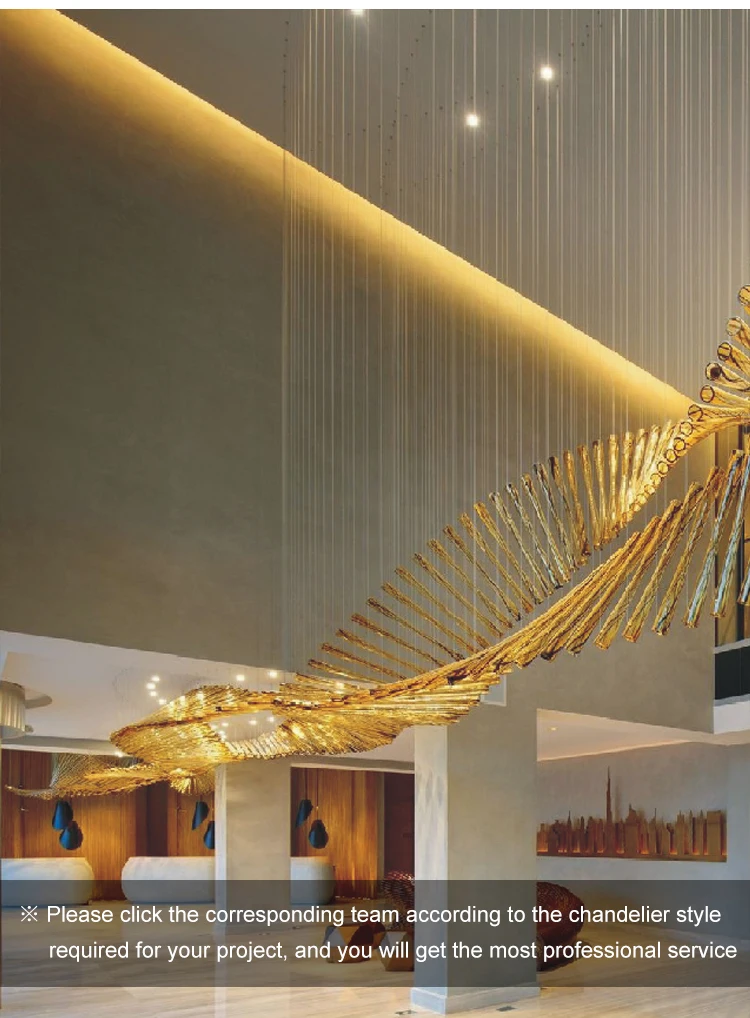 Golden Deluxe glass customized hotel lobby modern chandelier pendant lamp