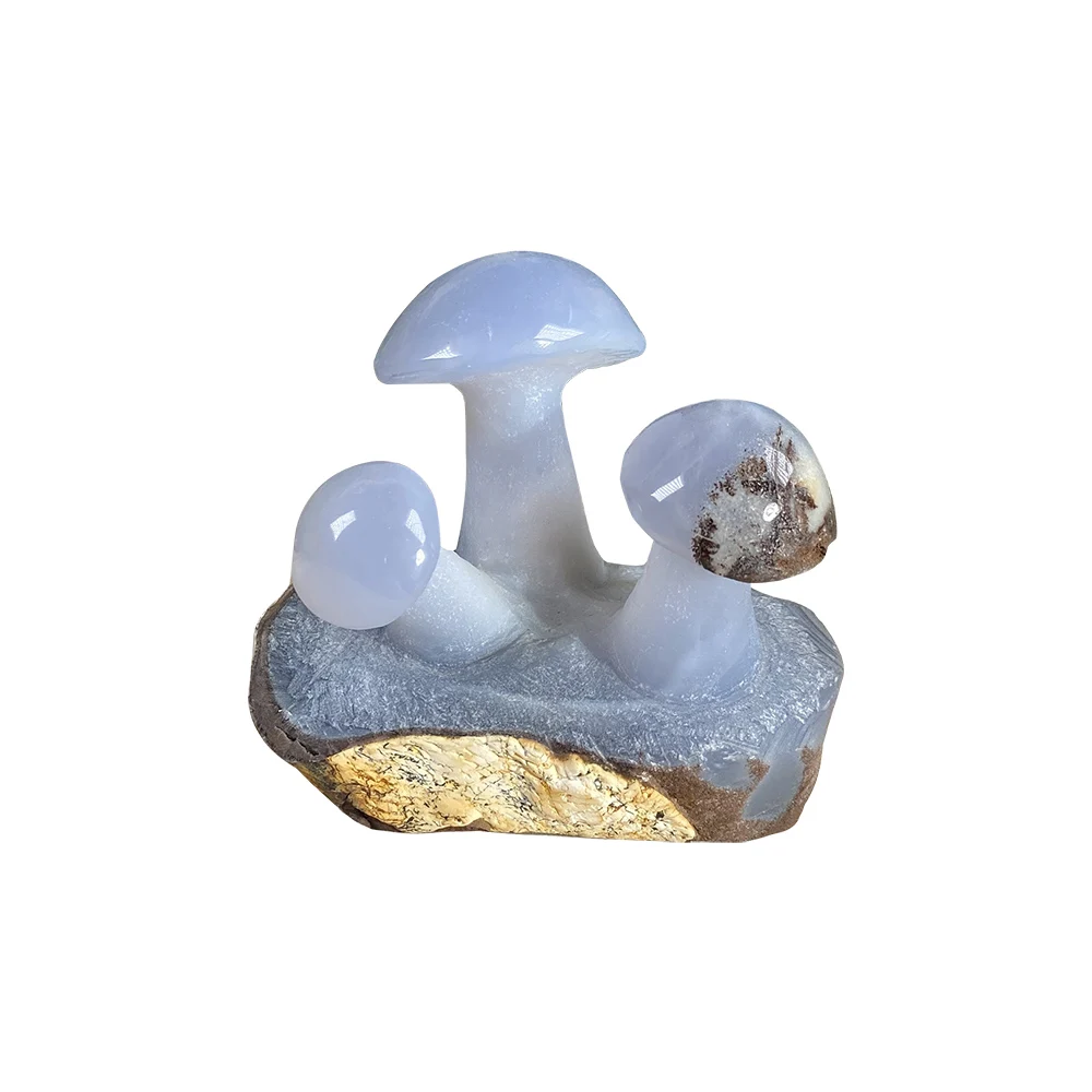 
300-400g Blue Chalcedony Mushrooms gemstone carving Farmers Market Mushrooms Decorative Kitchen Sculpture Art gemstone 