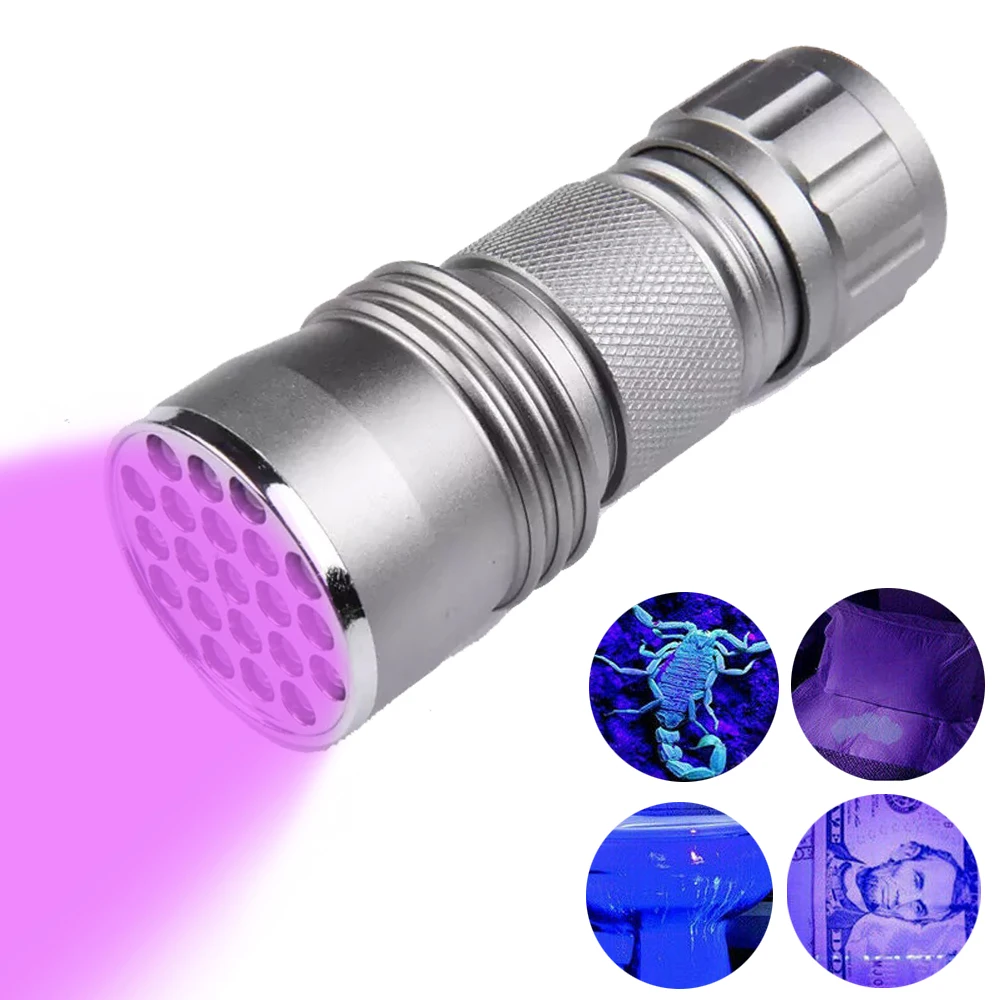 Amazon Hot Sale UV flashlight UV light 21LED mini size germ detector Ultraviolet Blacklight 395nm find scorpion Urine & Bodily