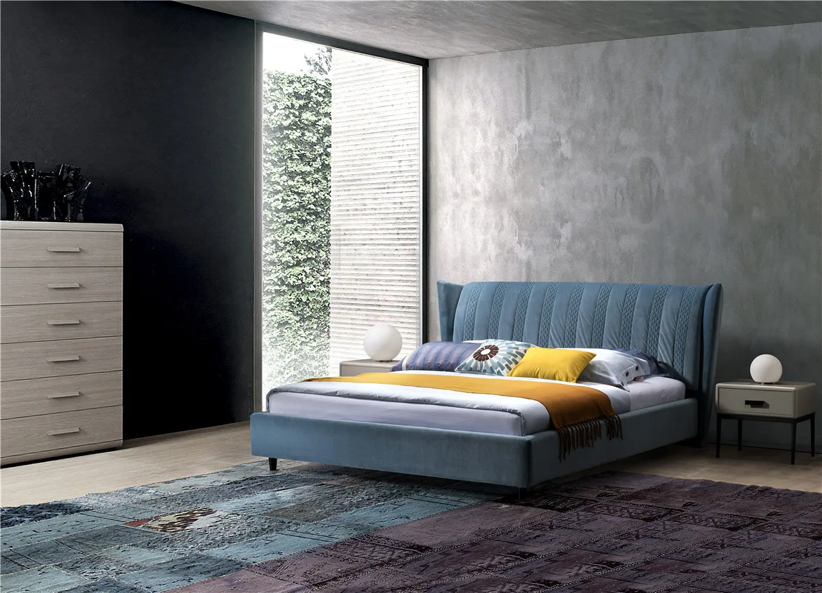 Custom bedroom furniture modern fabric elastic soft queen size wooden bed