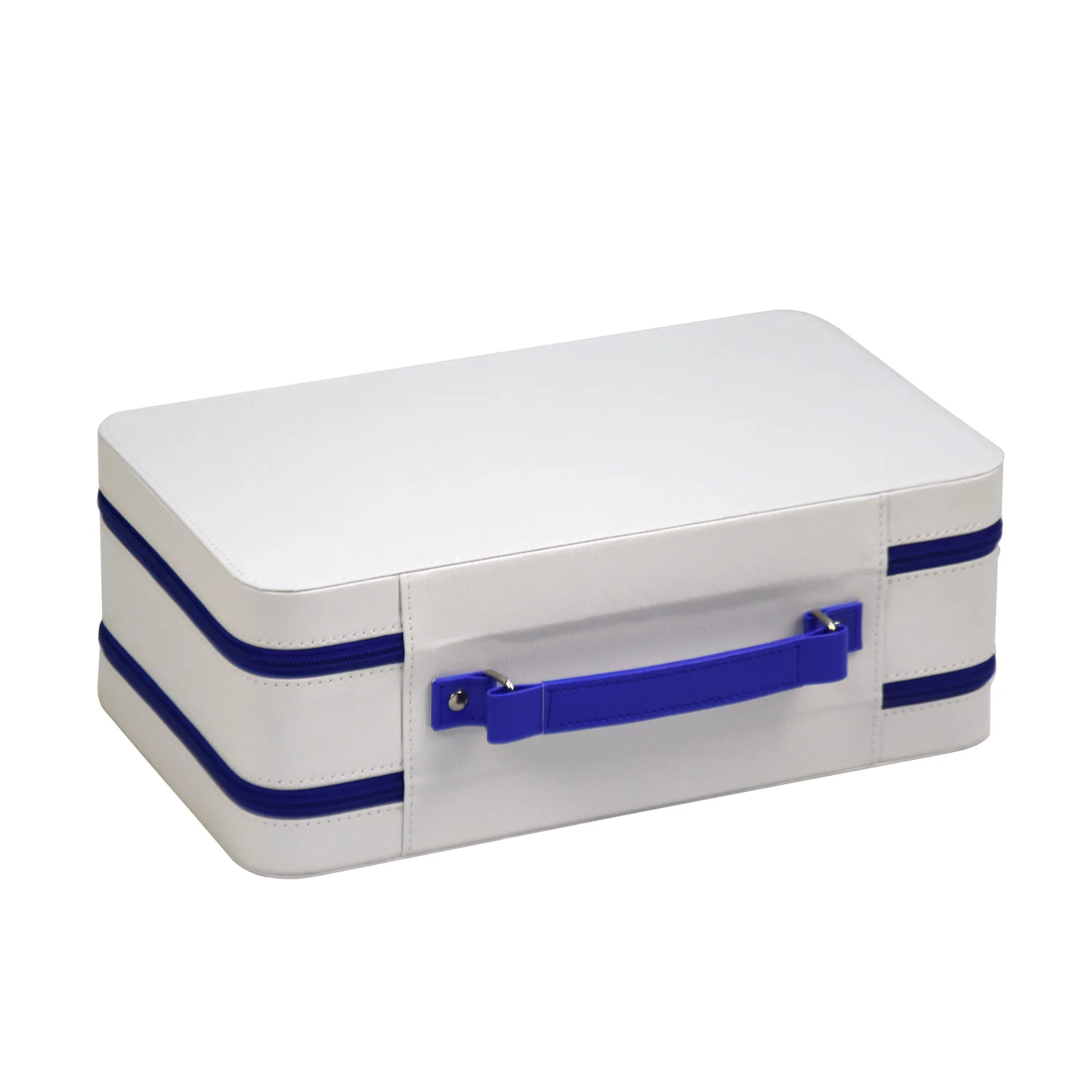 Custom double-layer portable zipped leather jewelry storaging box with handle