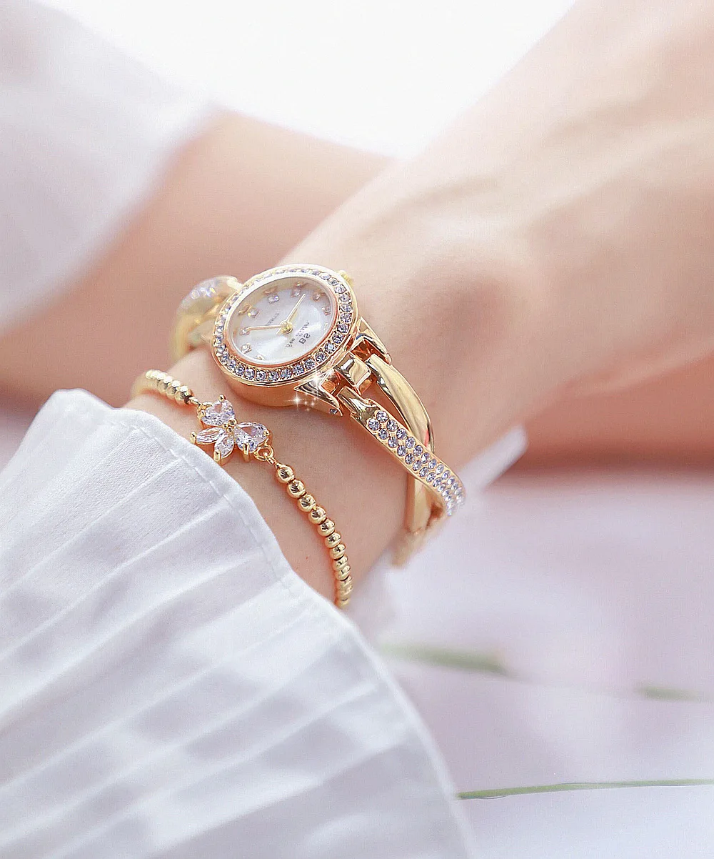 Ladies Fashion New Gold Luxury Quartz Wrist Watches Full Diamond Rhinestone Women Charm Digital 