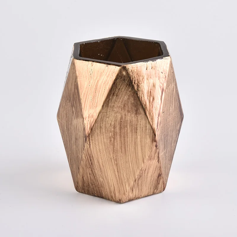 Custom Gold Hexagon Glass Candle Holders