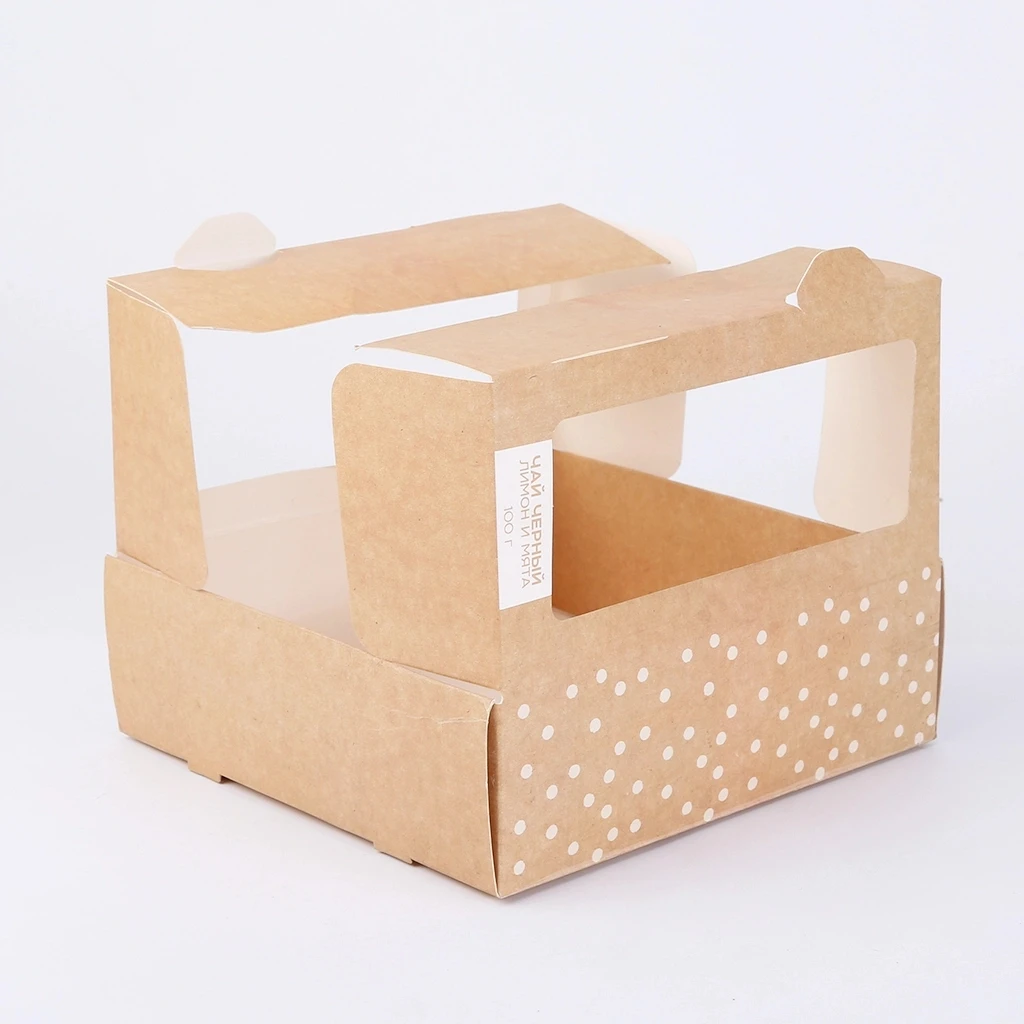 Jinayon Custom Foldable Recycled Cookie Cardboard Gift Packaging Kraft Box with Clear PVC Window Kraft Paper Recyclable 300pcs details