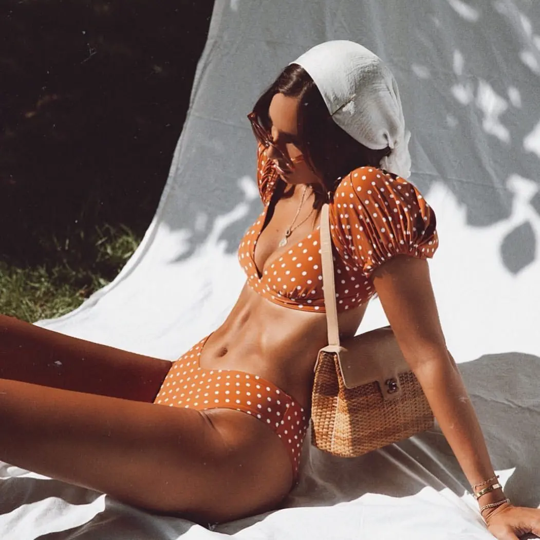 Women's Sexy Bubble Cuff with V-neck Beach Swimsuit Bikini