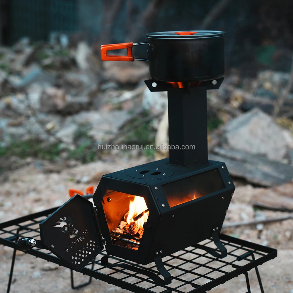 Folding Portable Modern Firewood Cooking Stove Outdoor Camping Hiking Wood  Burning Rocket Stove