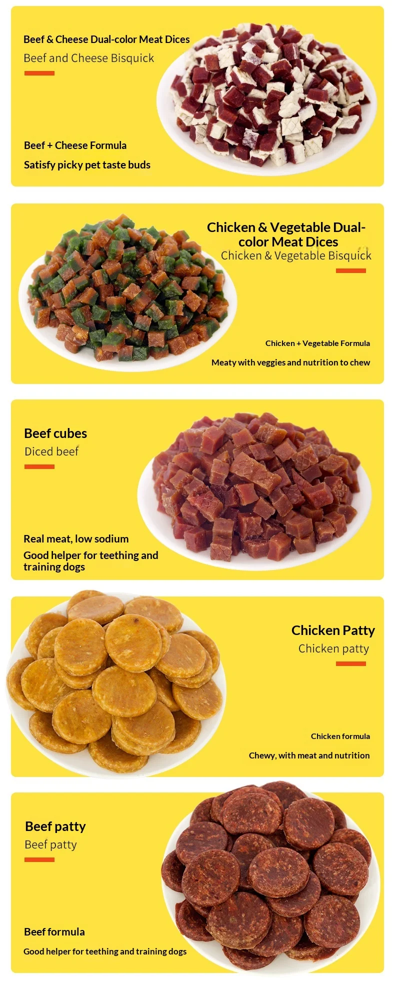 product odm factory direct shandong pet dog snacks beef pellet meat cube chicken beef wafer cheese small packaging651-4