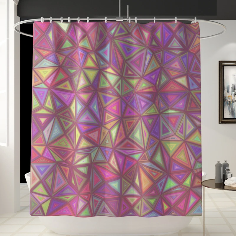 geometry waterproof polyester fabric 4 piece bathroom rug mat and shower curtain sets