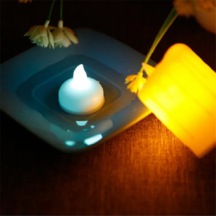 3 Colors Flickering led Flameless Pool Spa Lighting Water Sensor Floating Candle Tea Light