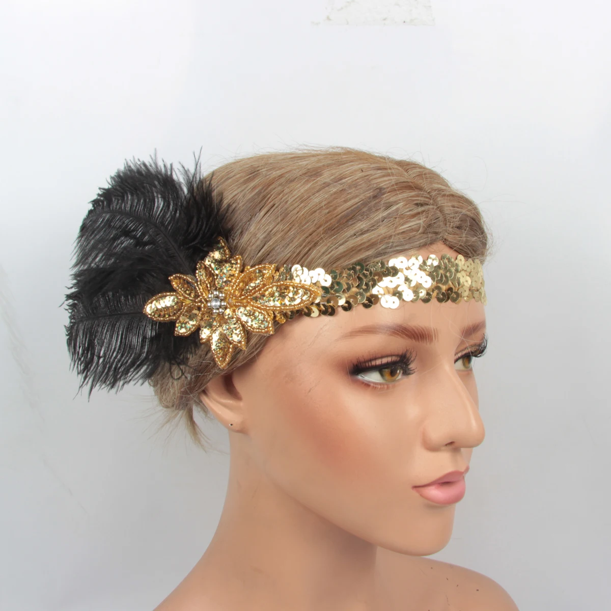 1920s Hair Accessories Gold Sequins 