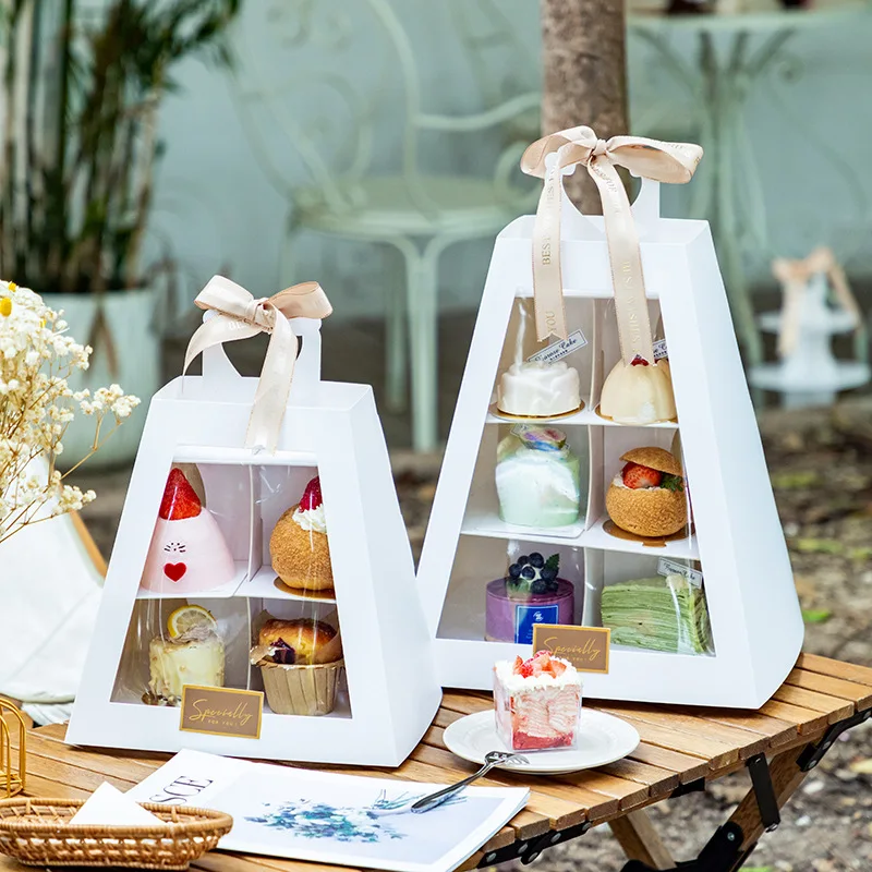Luxury Trapezoidal Portable White Wedding Cake Box 2 Tier